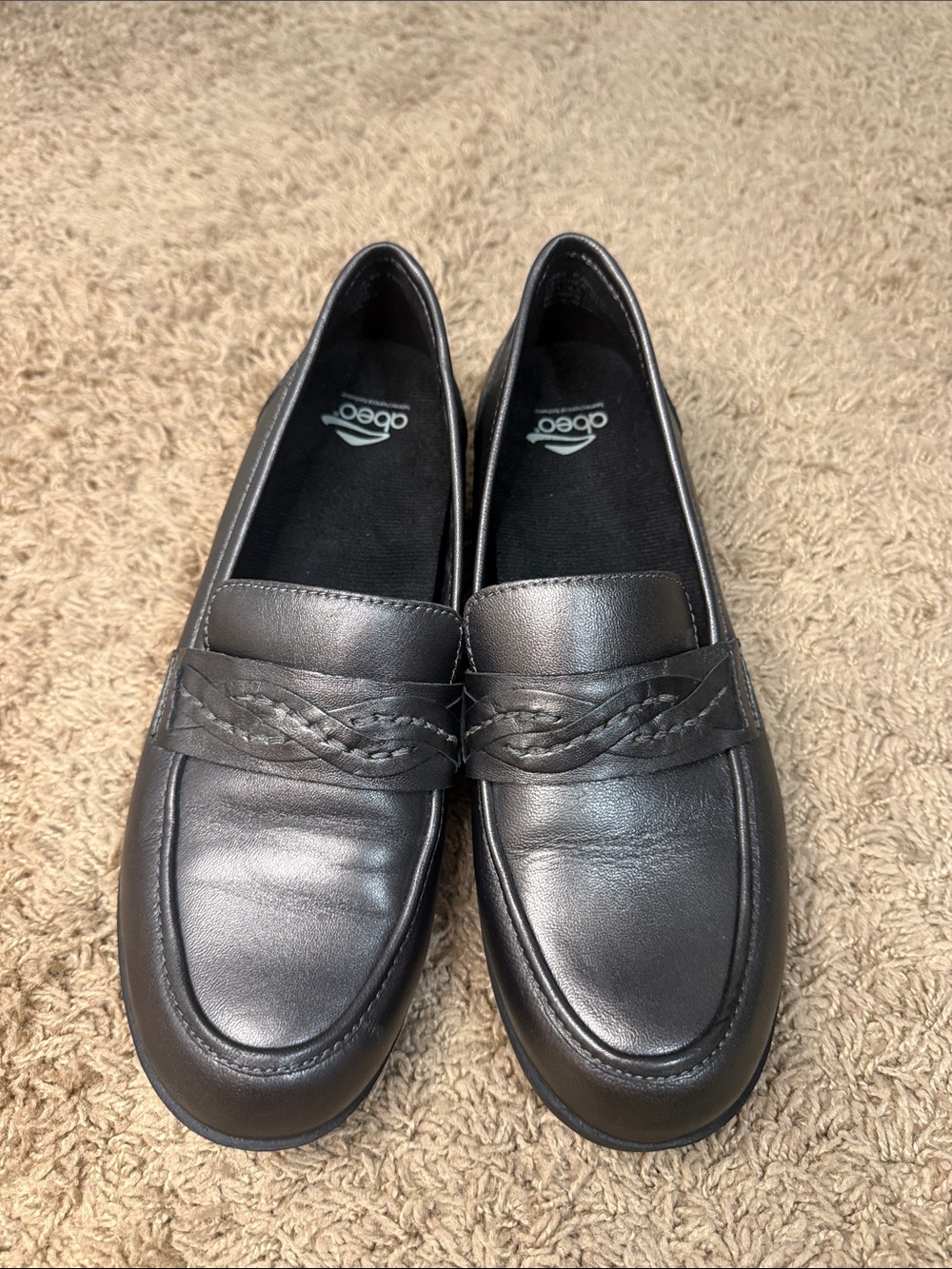 Abeo Women Metallic Pewter Jade Leather Braided Penny Loafers Size 8